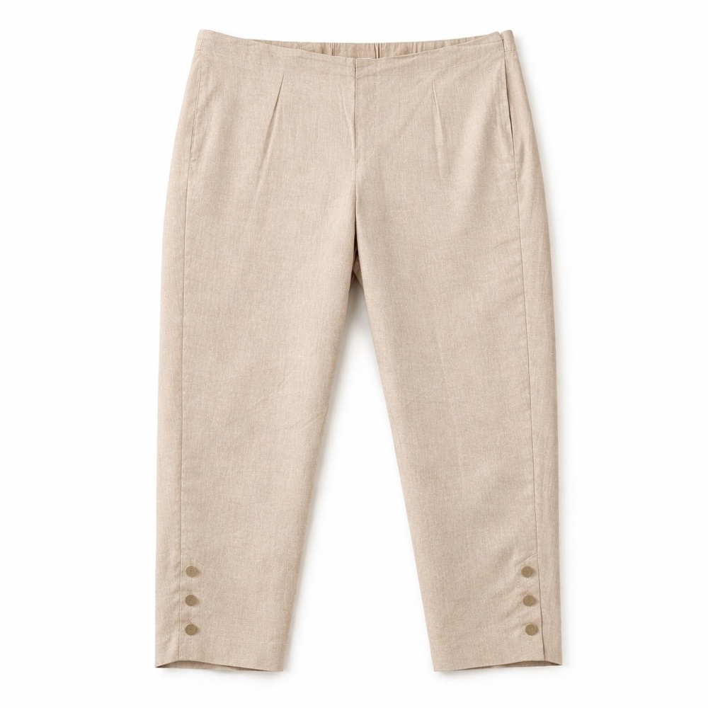 J. Jill Linen Stretch Cropped Straight Leg Pants Button Hem Detail 2x Beige
